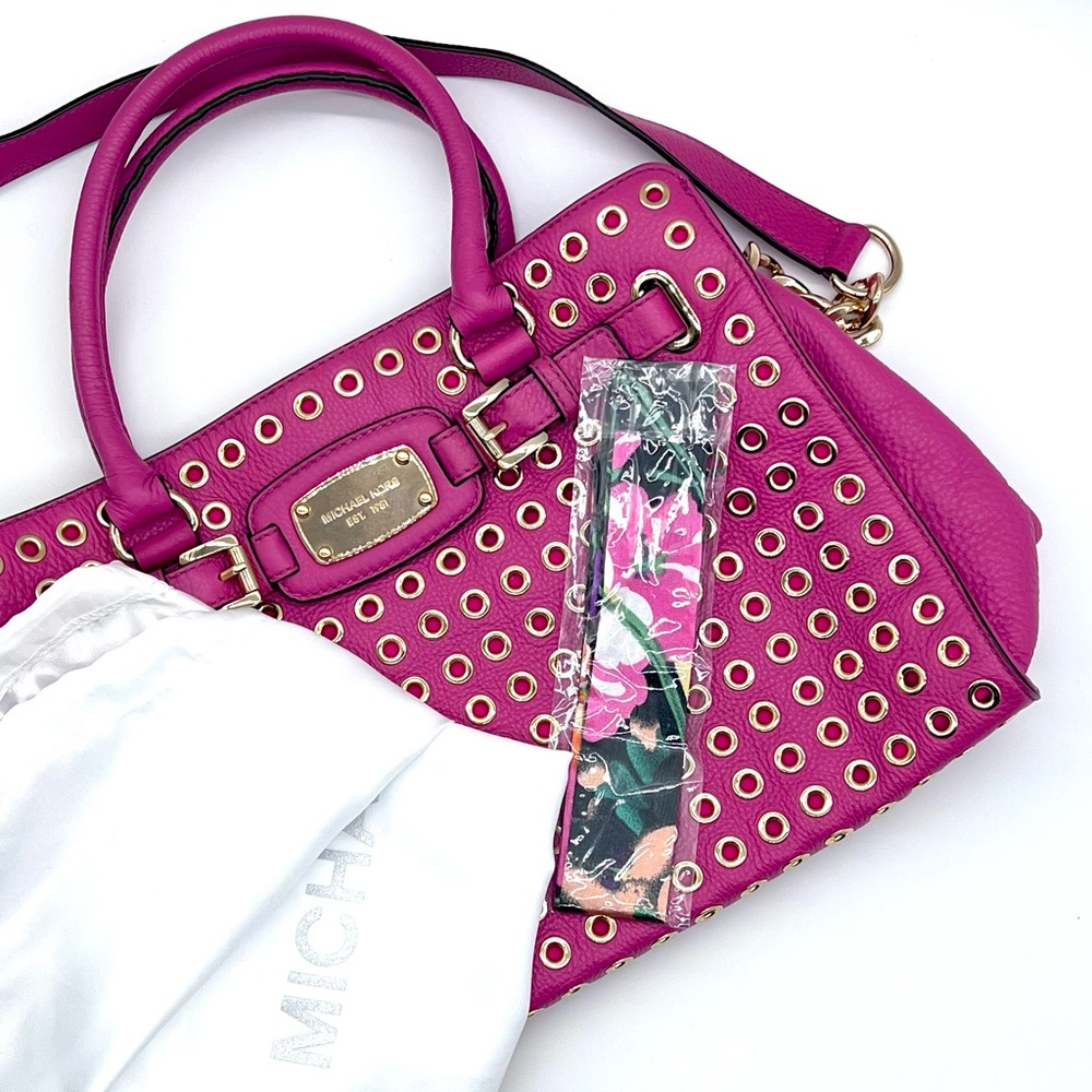Michael Kors Hamilton Grommet Satchel Hot Pink Leather w/ Dust Bag - Picture 16 of 16